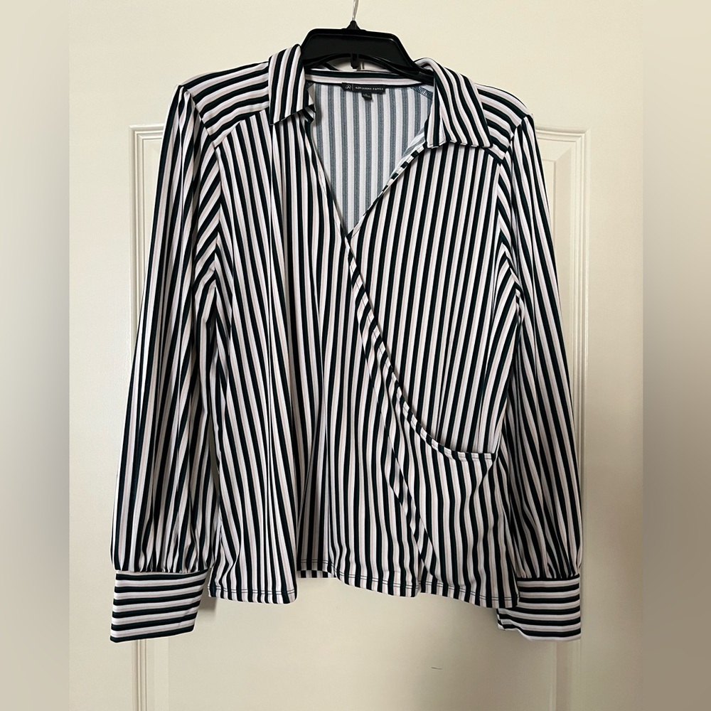 Adrianna Papell Stripped Blouse, Size Large, Colors Green, Black, White, & Blush